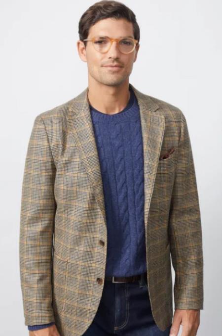 Mens Plaid Blazer - Windowpane Blazer - Textured Pattern Dark ~ Brown