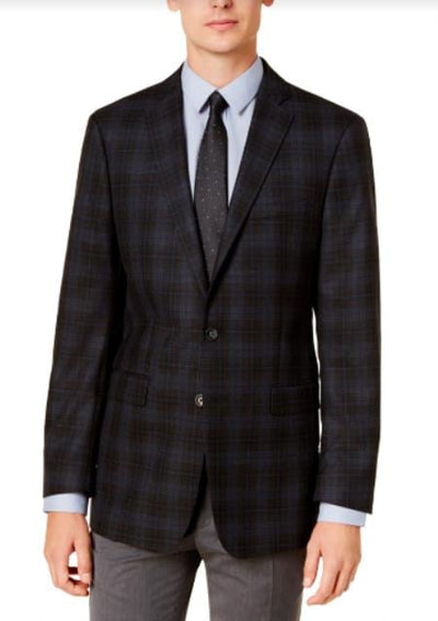 Mens Plaid Blazer - Windowpane Blazer - Textured Pattern Black