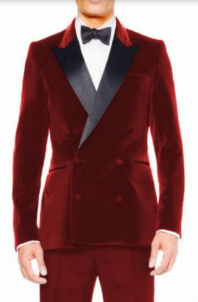 Mens Hot Red Velvet Tuxedo Sport Coat - Velvet Suits Double Breasted Blazer - Slim Fit