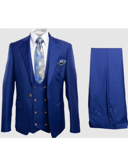 Rossiman Royal Blue Slim Fit Double-Breasted Suit