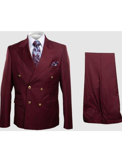 Burgundy Double Breasted Slim Suit by Rossiman