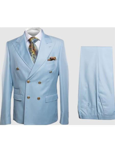 Rossiman Light Blue Slim Fit Double-Breasted Suit