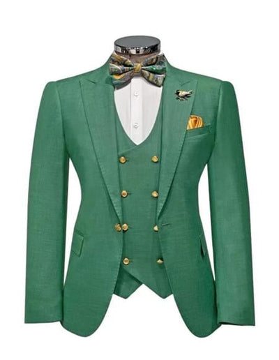 Rossiman Green Slim Fit Suit with Vest