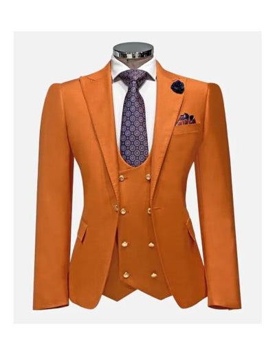Rossiman Rust Slim Fit 3-Piece Suit for Men