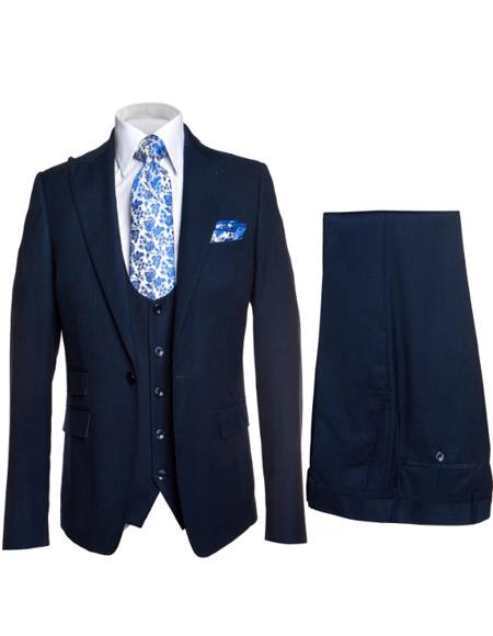 Rossiman Blue Slim-Fit Vested Suit for Men