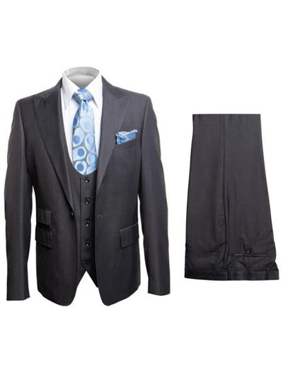 Rossiman Men's 3-Piece Dark Gray Slim Fit Suit