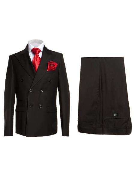 Rossiman Men's Black Slim Suit with Vest and Flat Pants