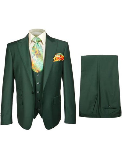 Rossiman Hunter Green Slim-fit Vested Suit