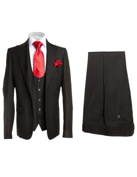 Rossi Man Slim Fit Black Suit - Double-Breasted Vest