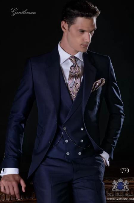 Mens Suits With Double Breasted Vest 100% - Big Peak Lapel Tom Ford Style!