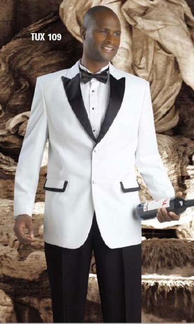 Mens White and Black Tuxedo Black Lapel - Black Trim