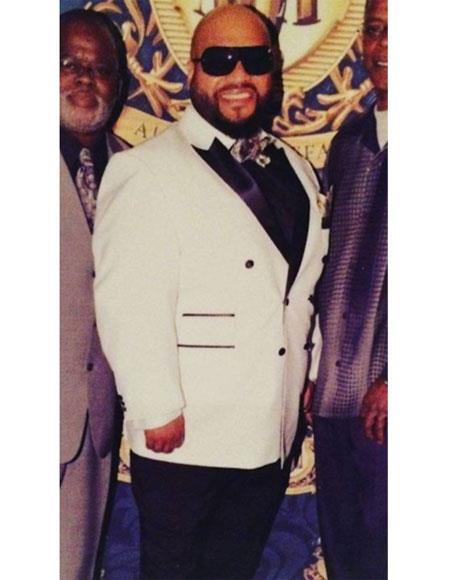 Mens White and Black Tuxedo Black Lapel - Black Trim