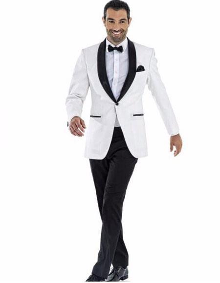 Mens White and Black Tuxedo Black Lapel - Black Trim