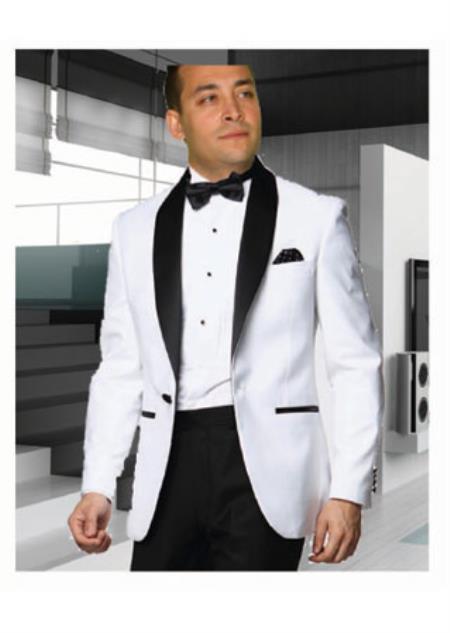 Mens White and Black Tuxedo Black Lapel - Black Trim