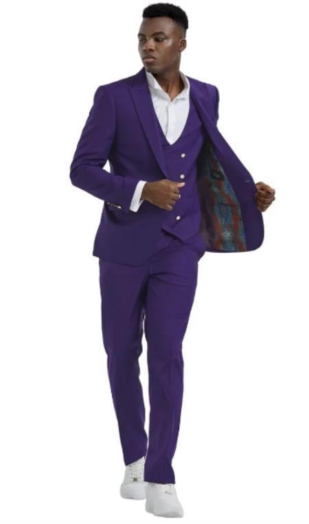 Purple Suit with Gold Buttons for Men