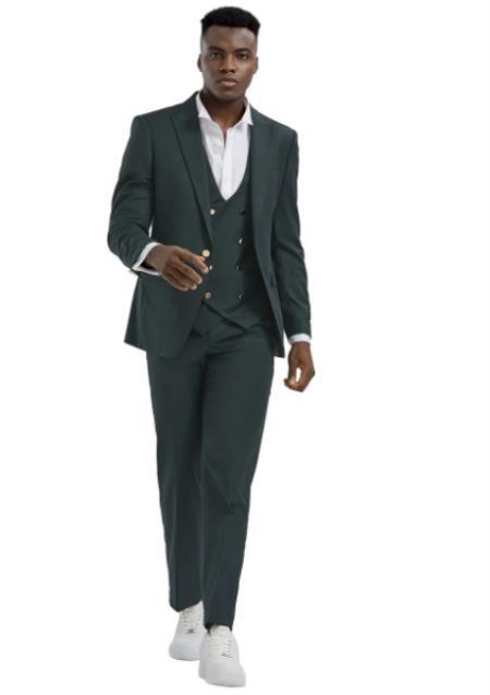 Mens Suits With Gold Buttons - Olive Green by ROSSI MAN