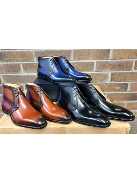 Carrucci Leather Chukka Boots - Black ~ Whisky ~ Navy