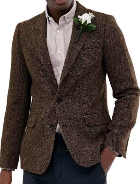 Mens Blazer Tweed Blazer Herringbone Blazer - Z-Dark Brown