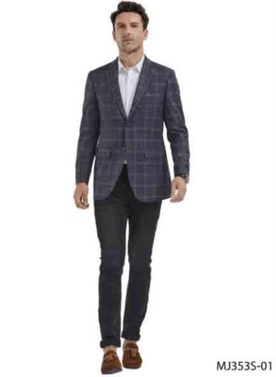 Mens Plaid Indigo Blazer - Window Pane Sport Coat
