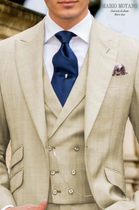 Cream Suit With Double Breasted Vest Grooms And Groomsmen Suit