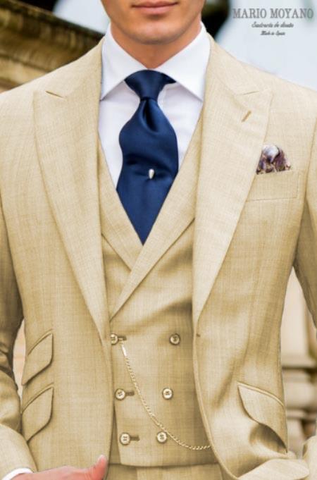 Ivory Suit With Double Breasted Vest Grooms And Groomsmen Suit