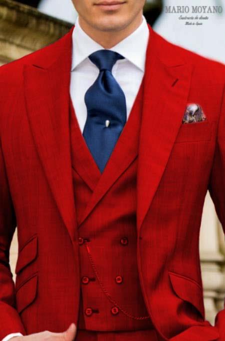 Red Suit With Double Breasted Vest Grooms And Groomsmen Suit