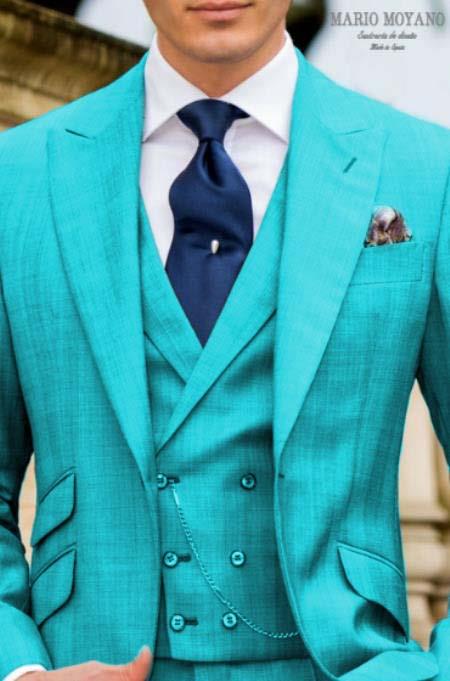 Sky Blue Suit With Double Breasted Vest Grooms And Groomsmen Suit