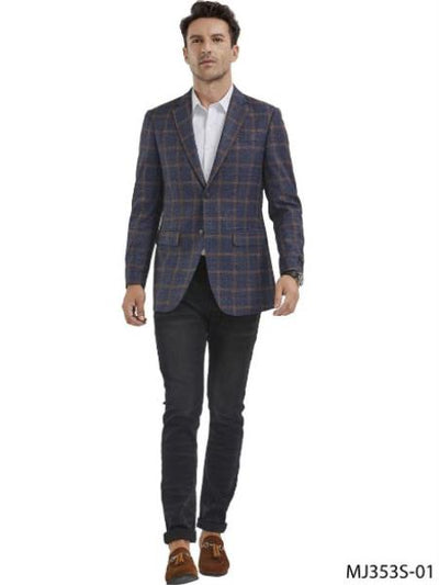 Indigo Windowpane Sport Coat - Gray Plaid Blazer