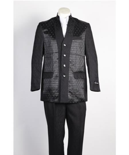Mandarin Collar Tuxedo - Mandarin Tuxedo - No Collar Suit - Black Suit