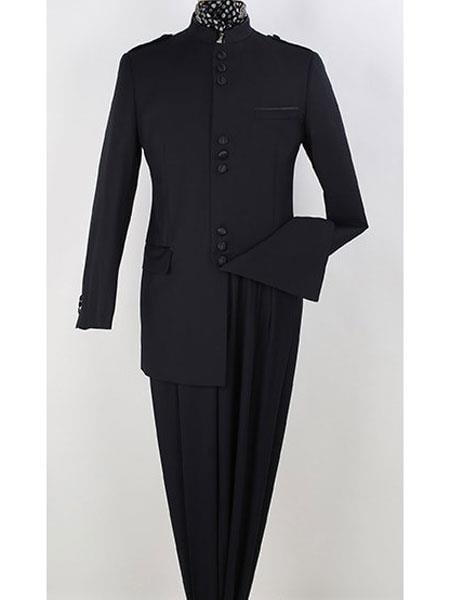 Mandarin Collar Tuxedo - Mandarin Tuxedo - No Collar Suit - Navy Suit