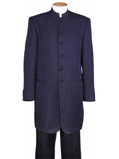Mandarin Collar Tuxedo - Mandarin Tuxedo - No Collar Suit - Navy Suit