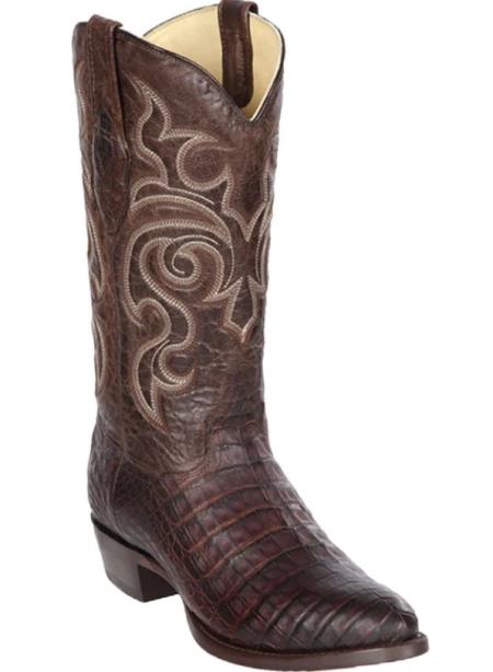 Mens Los Altos Caiman Belly Skin Round Toe Boot Brown