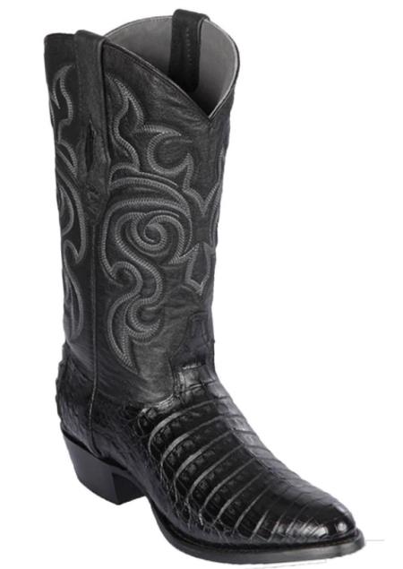 Mens Los Altos Caiman Belly Skin Round Toe Boot Black