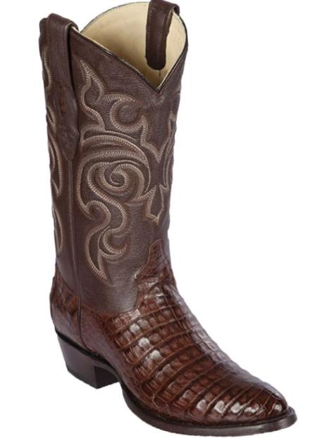Mens Los Altos Caiman Belly Skin Round Toe Boot Brown