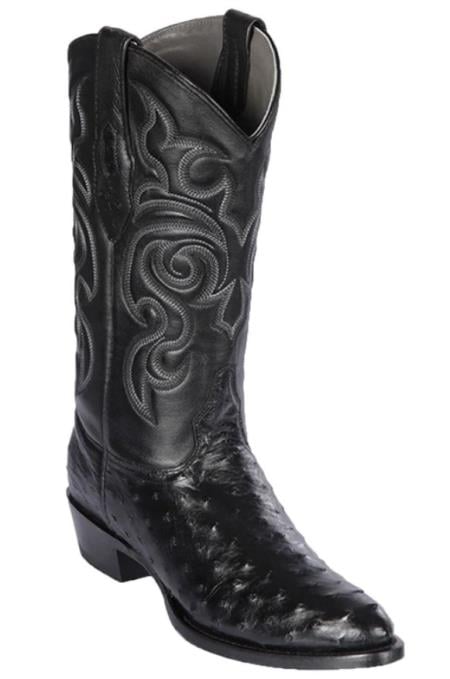 Los Altos Men’s Black Full Quill Ostrich Boots, Round Toe Exotic Western Cowboy Dress Boots