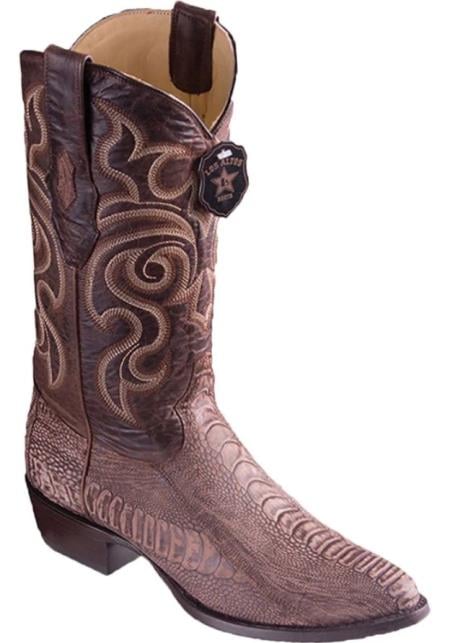 Mens Los Altos Original Ostrich Leg Round Toe Boot Sanded Brown