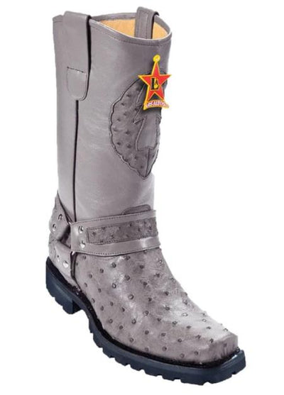 Mens Los Altos Full Quill Ostrich Biker Style Boot Gray