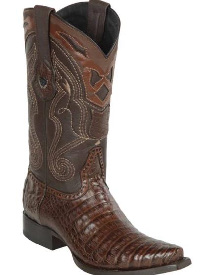 Mens Wild West Caiman Belly Skin Snip Toe Boot Brown