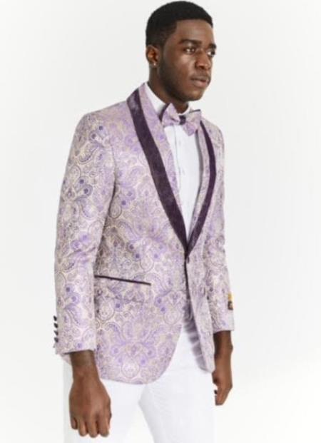 Mens "Lavender" Paisley Blazer - Big and Tall Sport Coat With Bowtie