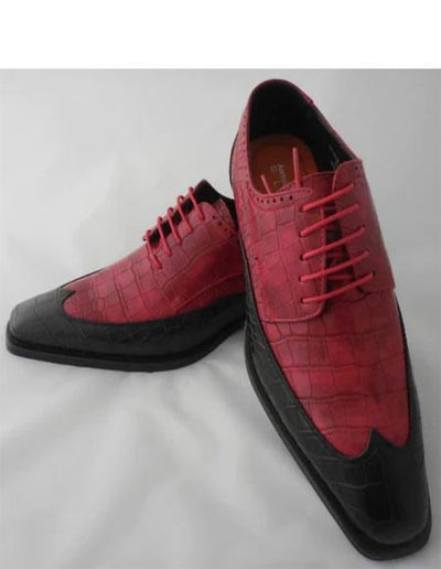 Mens Alligator Print - Crocodile Skin Wingtip Dress Shoes Red and Black