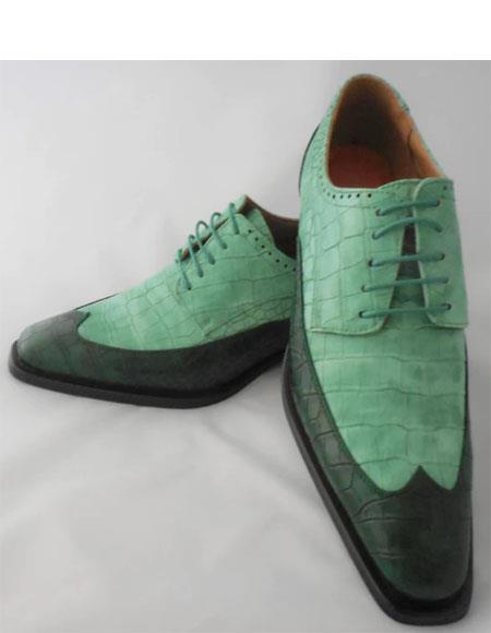 Mens Alligator Print - Crocodile Skin Wingtip Dress Shoes Dark Green and Kelly Green