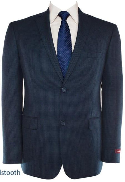 Mens Slim Fit Jacket Single Breasted Two Buttons Blazer Blue Houndstooth