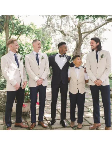 Groomsmen Tweed Suit - White and Black Herringbone Western Suit