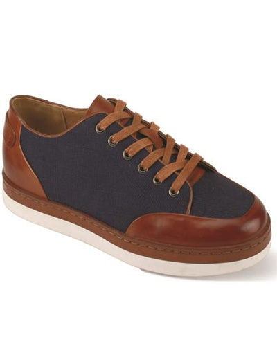 Mens Sneaker Shoe - Leather Accents Cognac ~ White