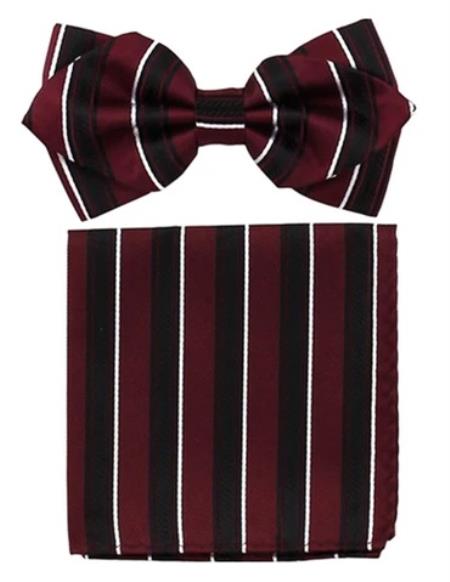 Mens Formal - Wedding Bowtie - Prom Burgundy Stripe Bowtie