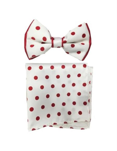 Mens Formal - Wedding Bowtie - Prom White and Red Polka Dot Bowtie