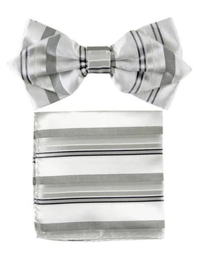 Mens Formal - Wedding Bowtie - Prom Silver Stripe Bowtie