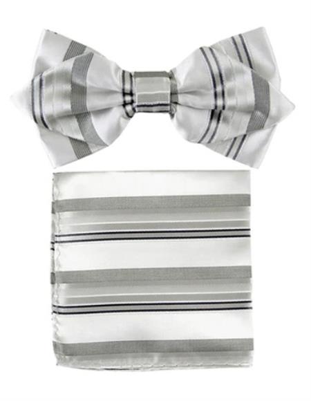 Mens Formal - Wedding Bowtie - Prom Silver Stripe Bowtie