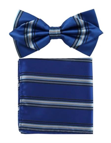Mens Formal - Wedding Bowtie - Prom Indigo Blue Stripe Bowtie