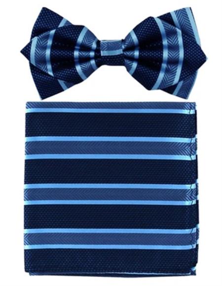 Mens Formal - Wedding Bowtie - Prom Navy Stripe Bowtie